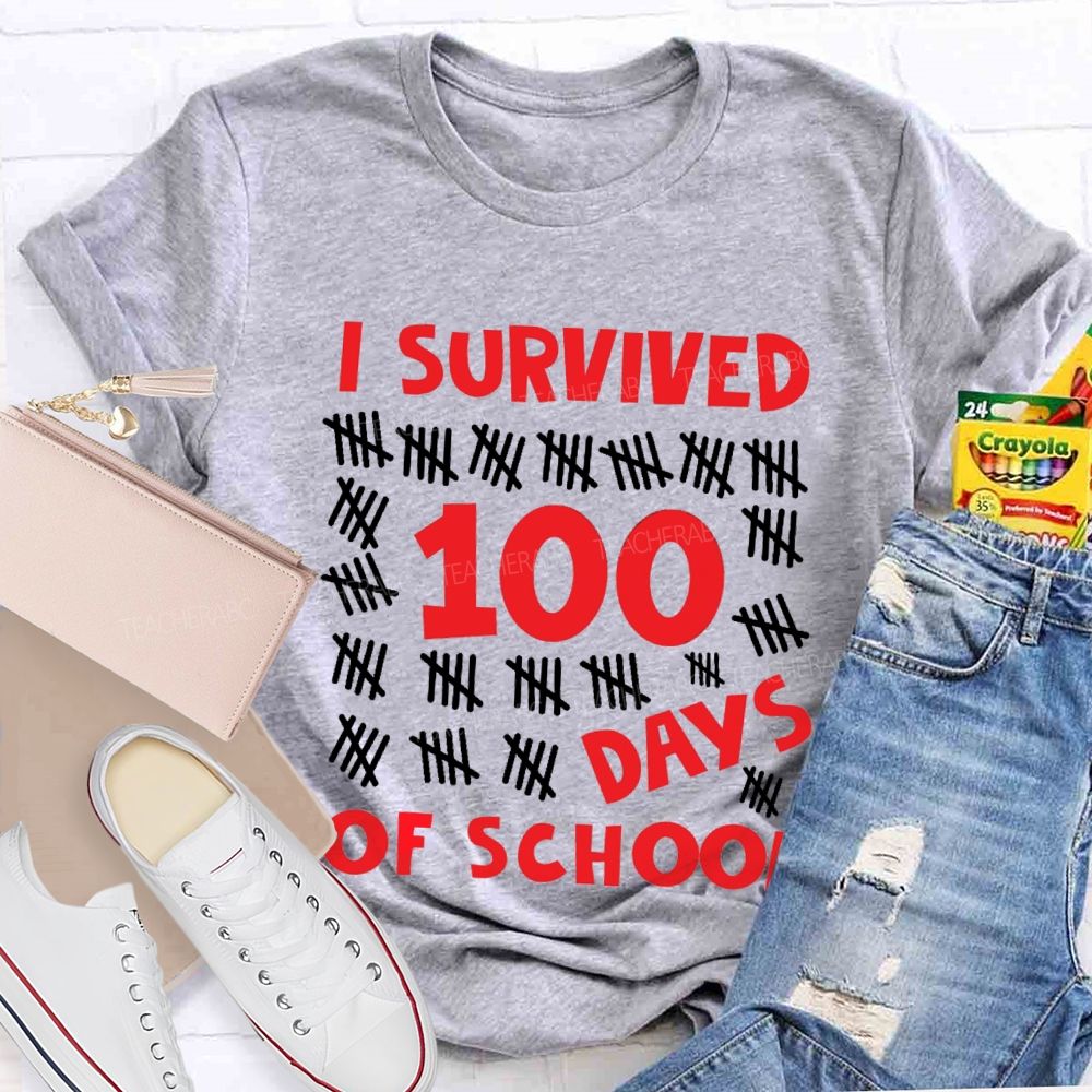 I Survived 100 Days Of School Red Number T-shirt