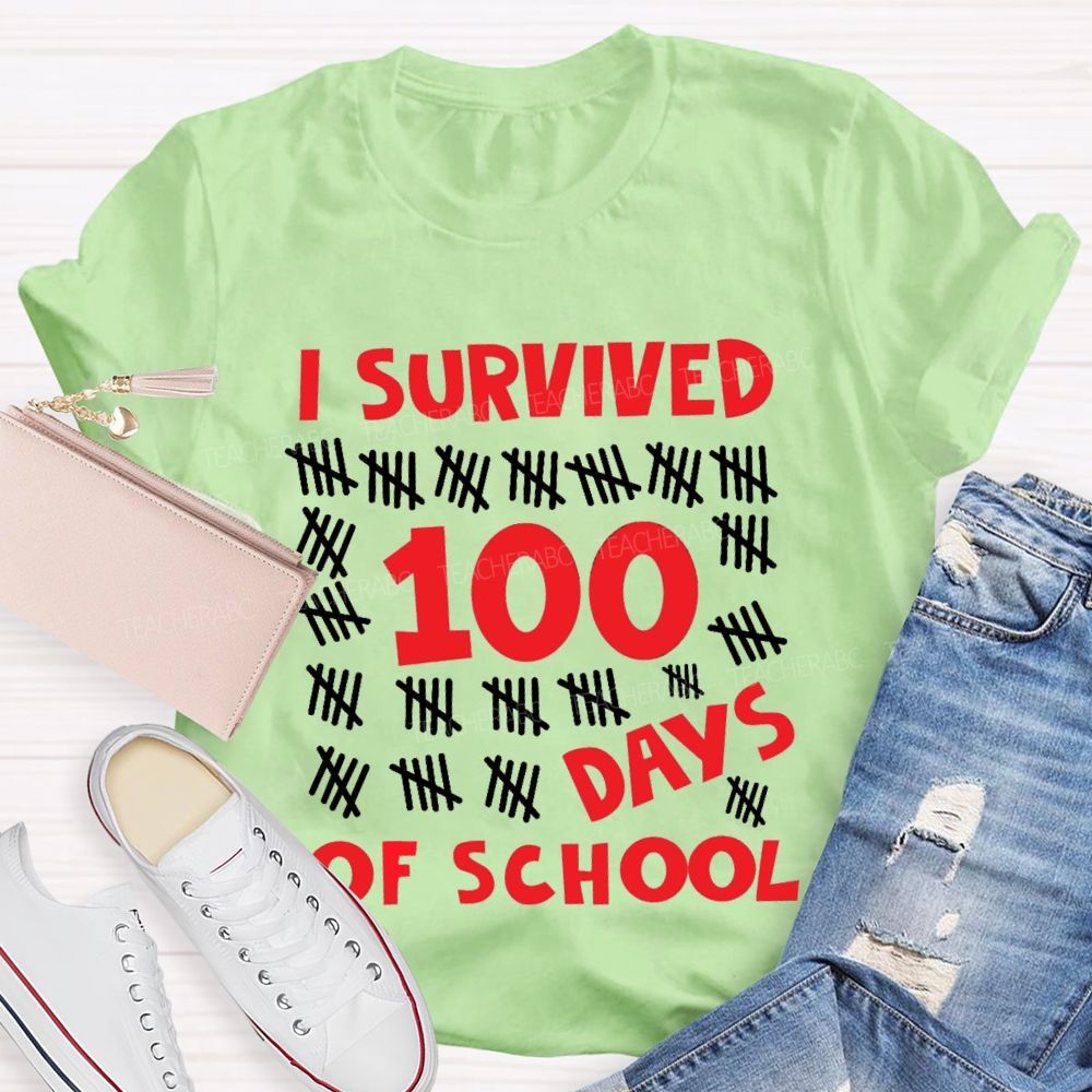 I Survived 100 Days Of School Red Number T-shirt