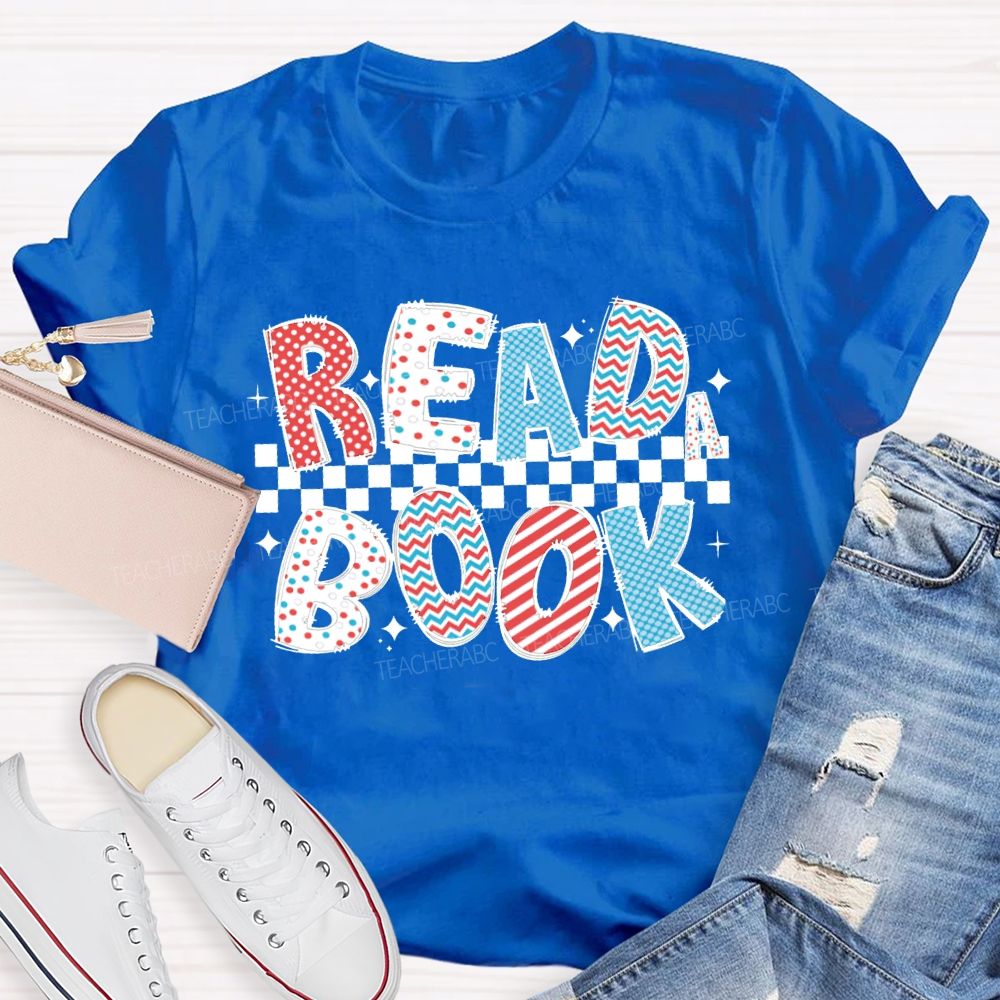 Read Book Checkered Print National Reading Day T-shirt