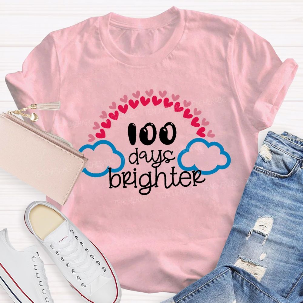 100 Days Brighter Heart And Cloud Print T-shirt