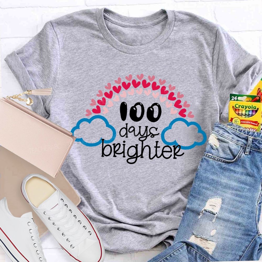100 Days Brighter Heart And Cloud Print T-shirt