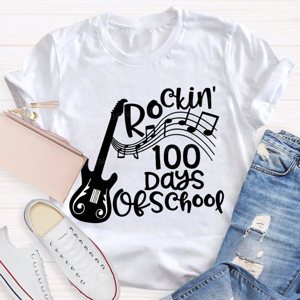 Rockin' 100 Days Of School Guitar Music Teacher T-shirt