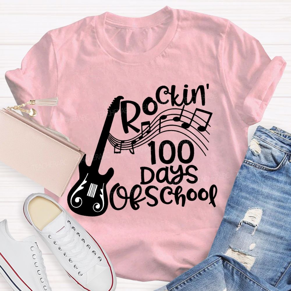 Rockin' 100 Days Of School Guitar Music Teacher T-shirt