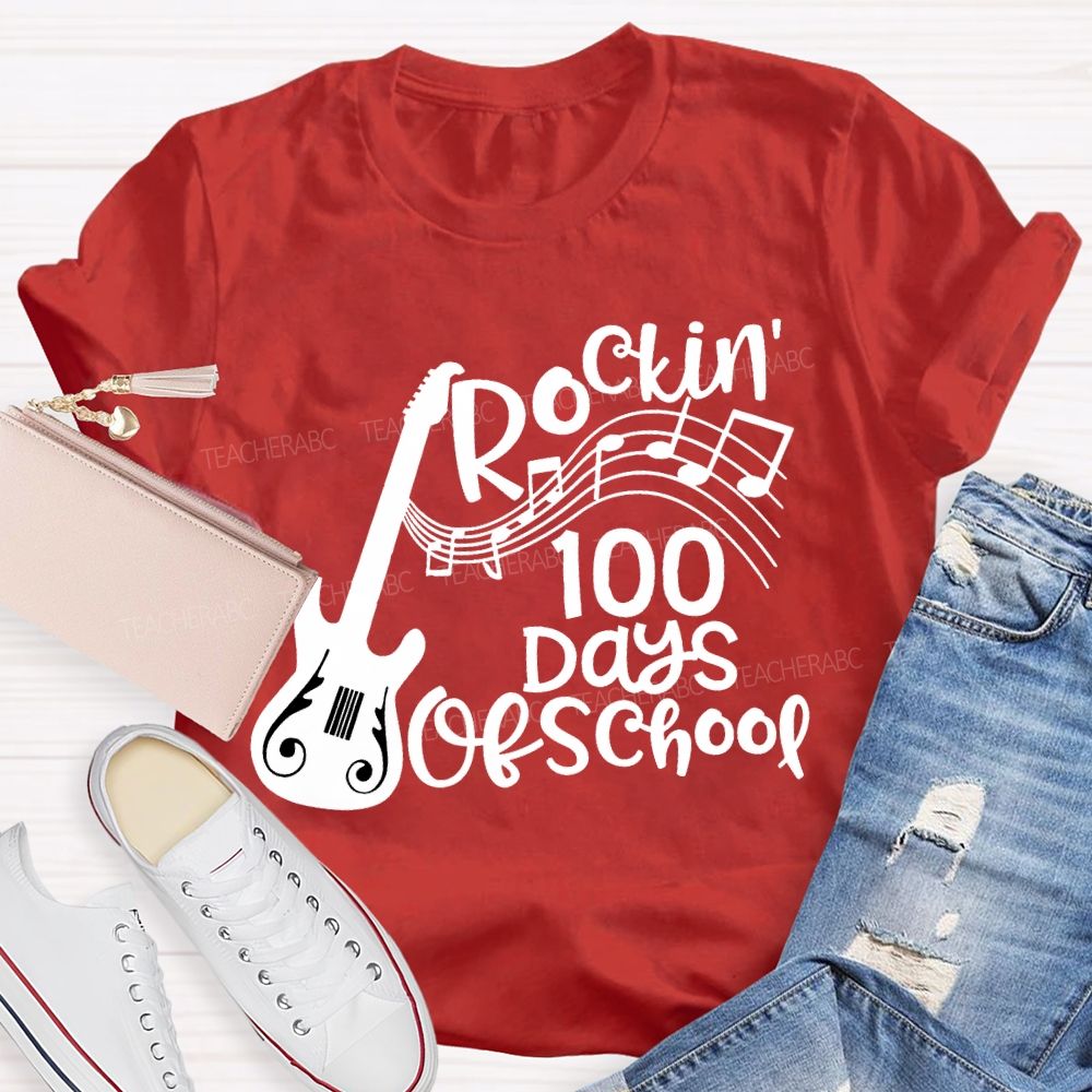 Rockin' 100 Days Of School Guitar Music Teacher T-shirt