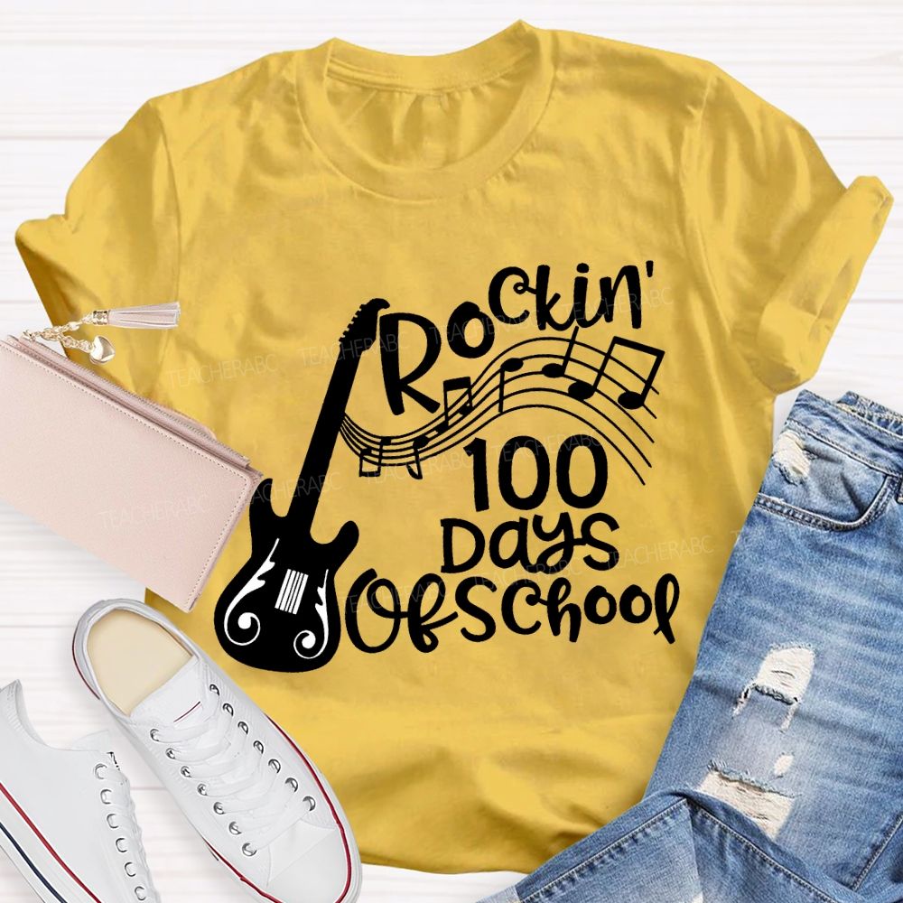 Rockin' 100 Days Of School Guitar Music Teacher T-shirt