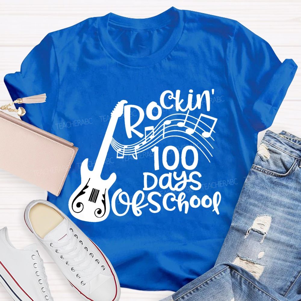 Rockin' 100 Days Of School Guitar Music Teacher T-shirt