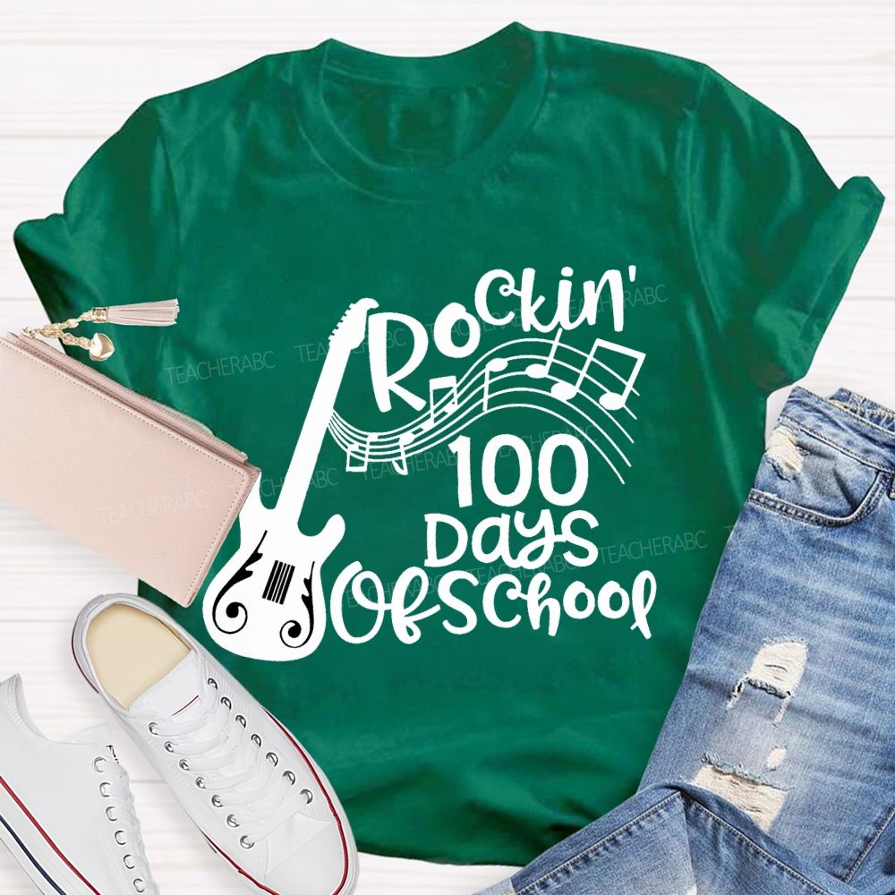 Rockin' 100 Days Of School Guitar Music Teacher T-shirt