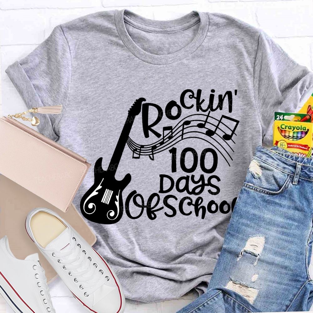 Rockin' 100 Days Of School Guitar Music Teacher T-shirt