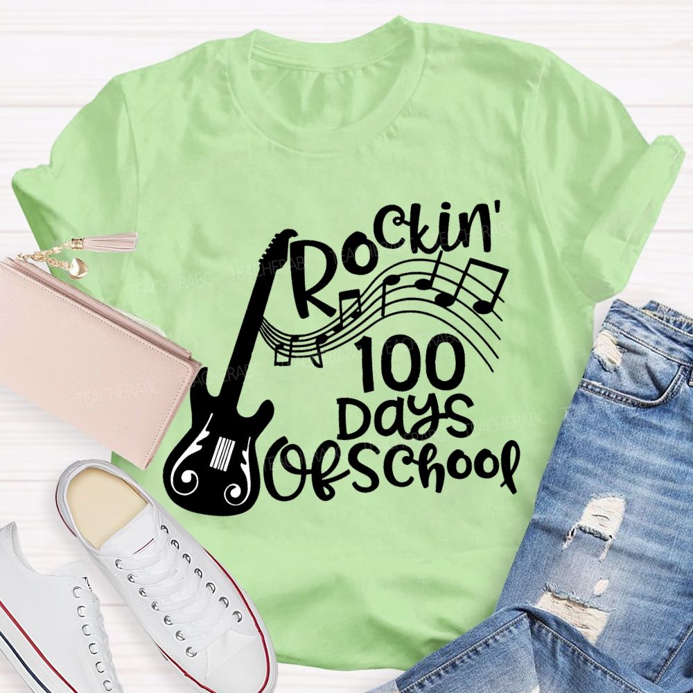 Rockin' 100 Days Of School Guitar Music Teacher T-shirt