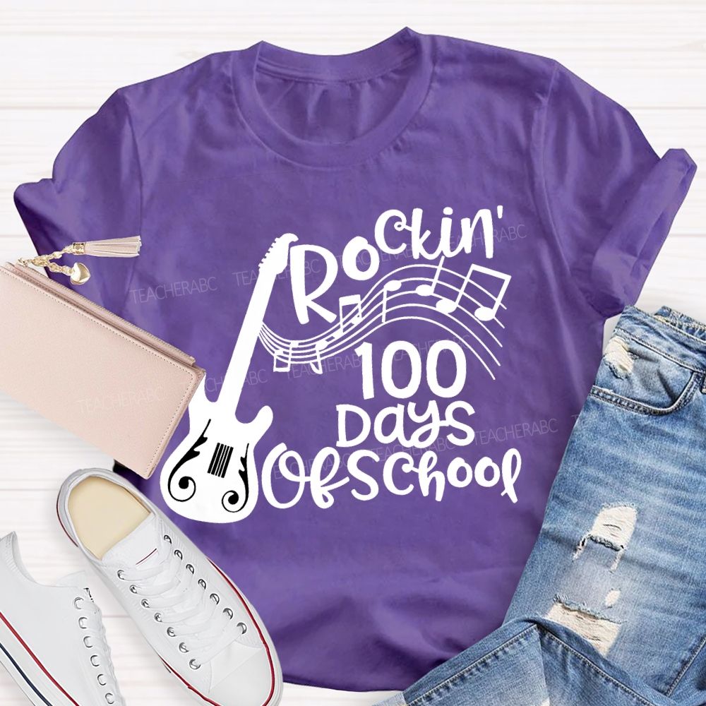 Rockin' 100 Days Of School Guitar Music Teacher T-shirt
