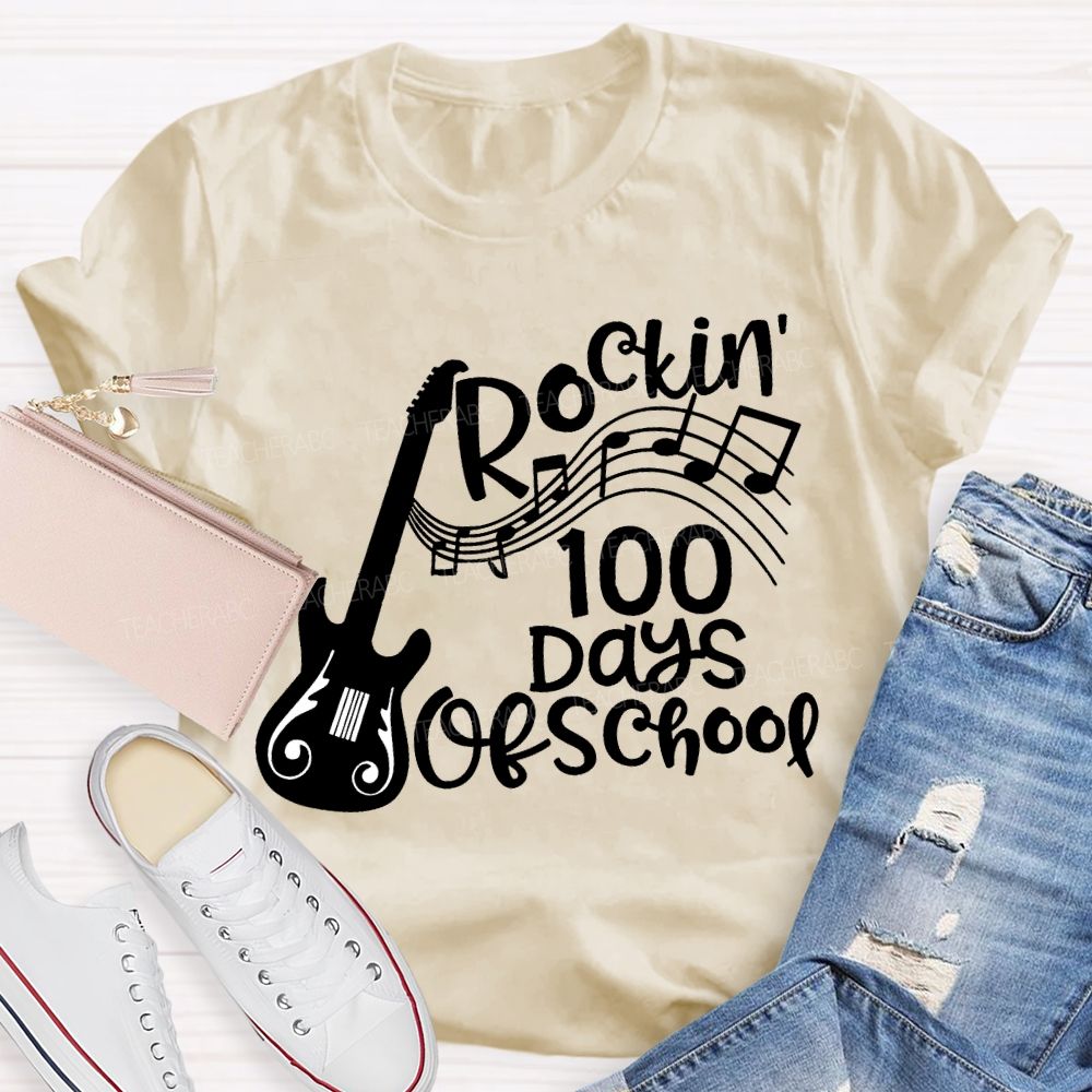 Rockin' 100 Days Of School Guitar Music Teacher T-shirt