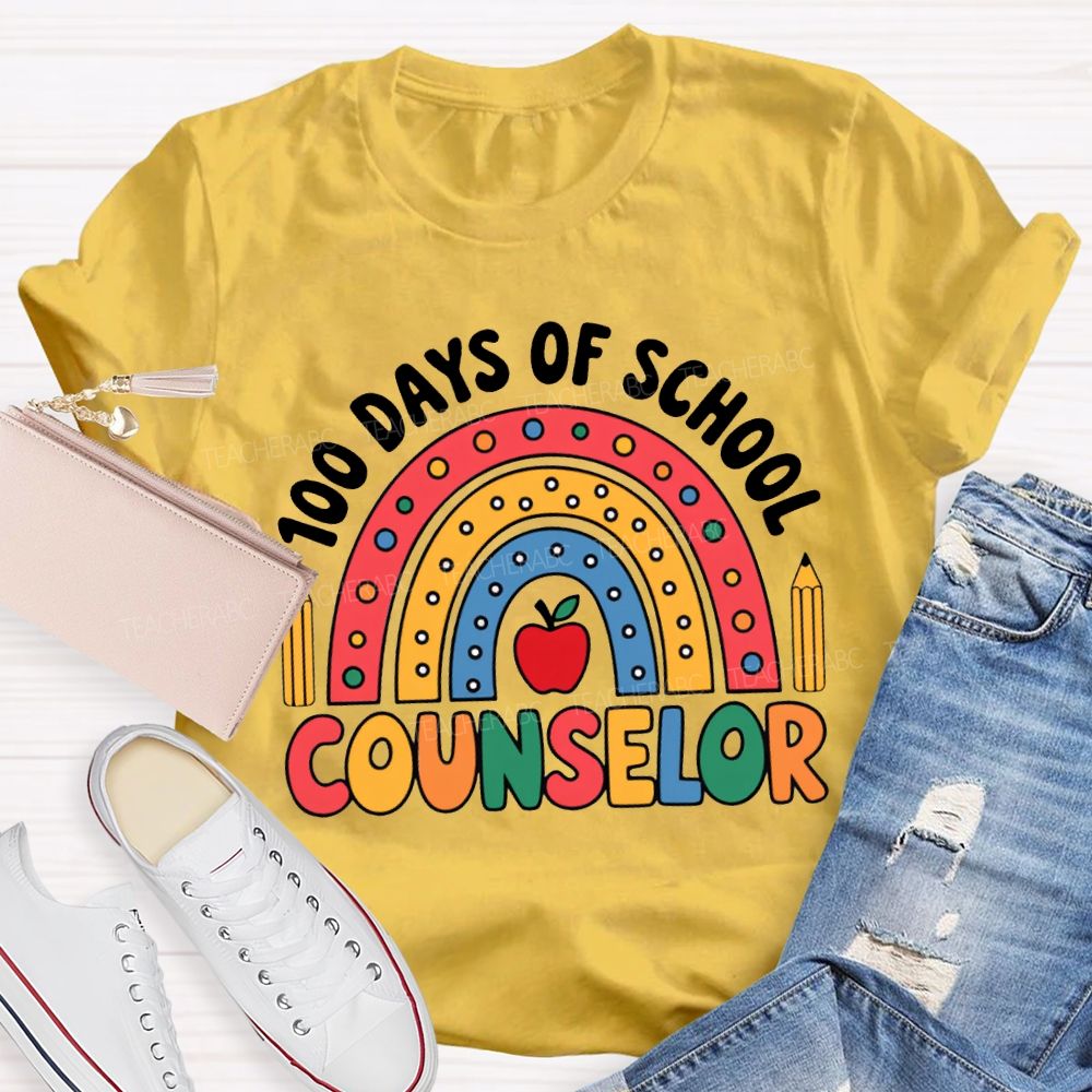100 Days Of School Counselor Colored Fonts And Apples T-shirt