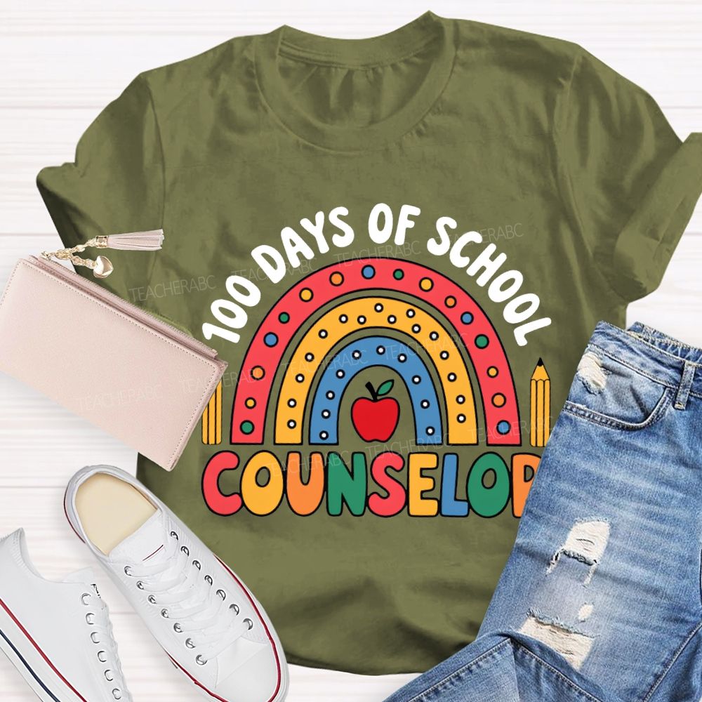 100 Days Of School Counselor Colored Fonts And Apples T-shirt