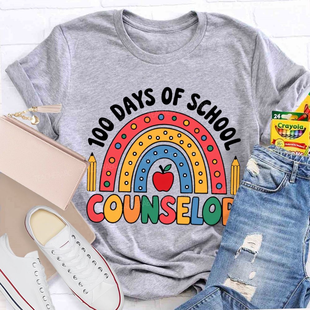 100 Days Of School Counselor Colored Fonts And Apples T-shirt