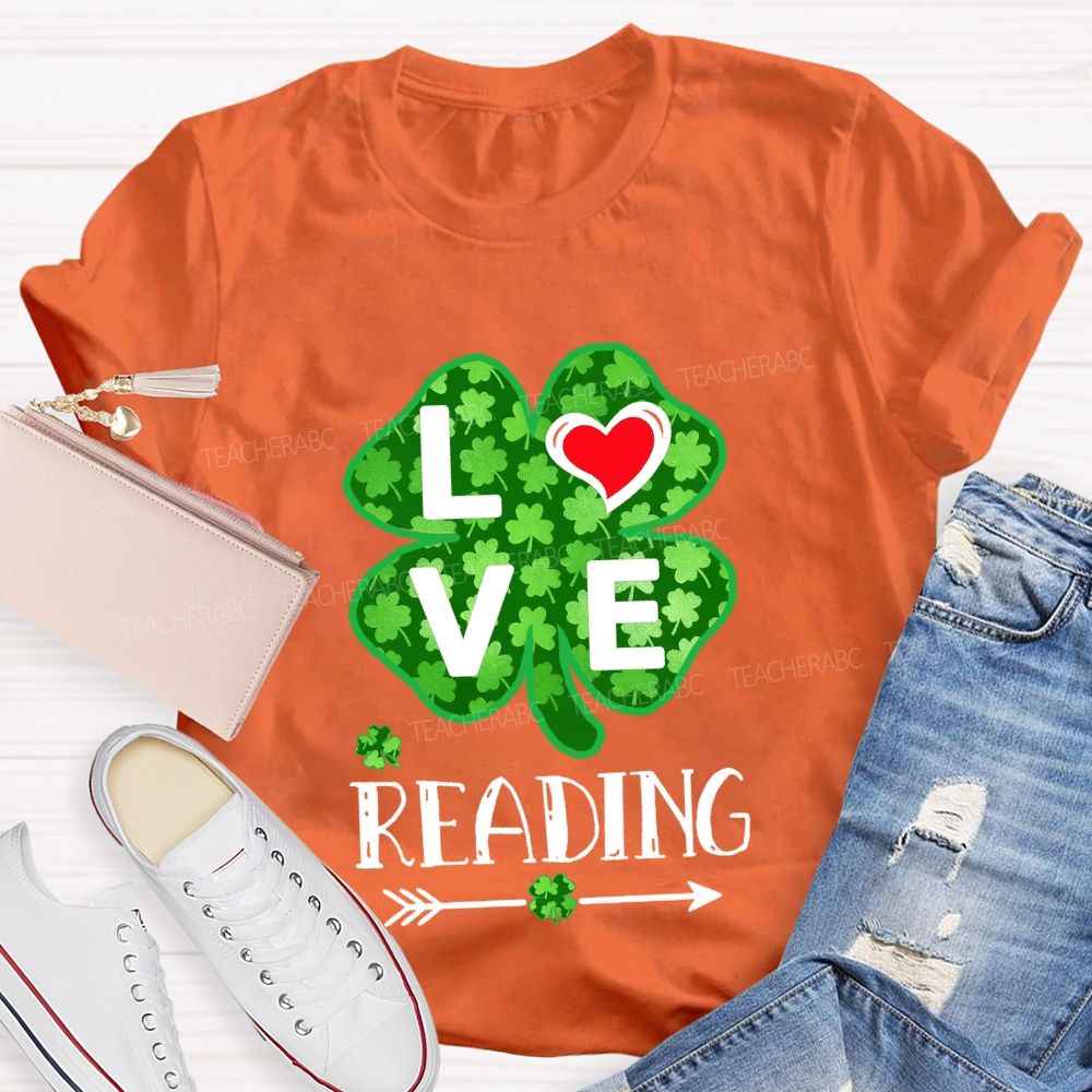 Love Reading With Heart Lucky Clover T-Shirt