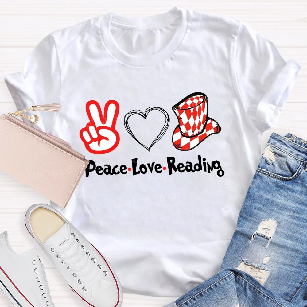 Peace Love Reading With Heart T-Shirt