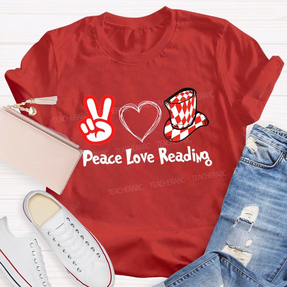 Peace Love Reading With Heart T-Shirt