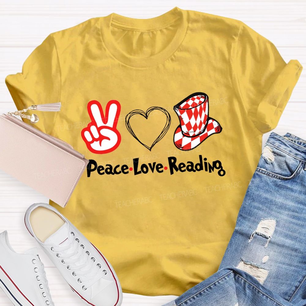 Peace Love Reading With Heart T-Shirt