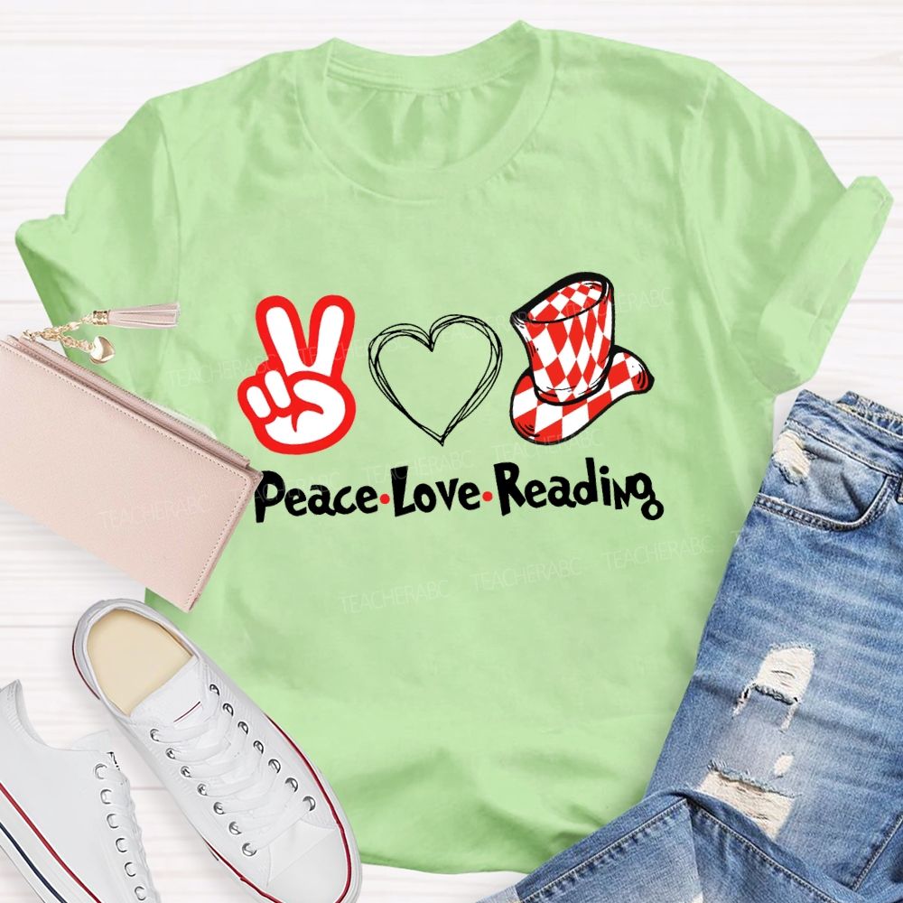 Peace Love Reading With Heart T-Shirt
