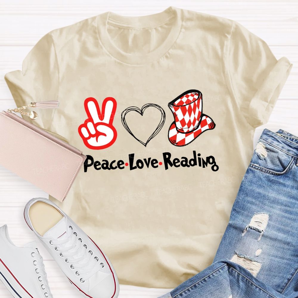 Peace Love Reading With Heart T-Shirt