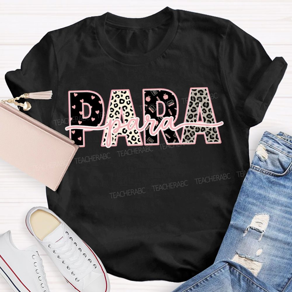 Para Professional Leopard Print And Heart-Shaped Font T-shirt
