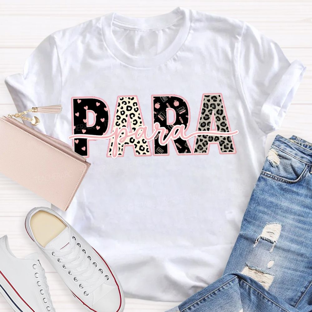 Para Professional Leopard Print And Heart-Shaped Font T-shirt