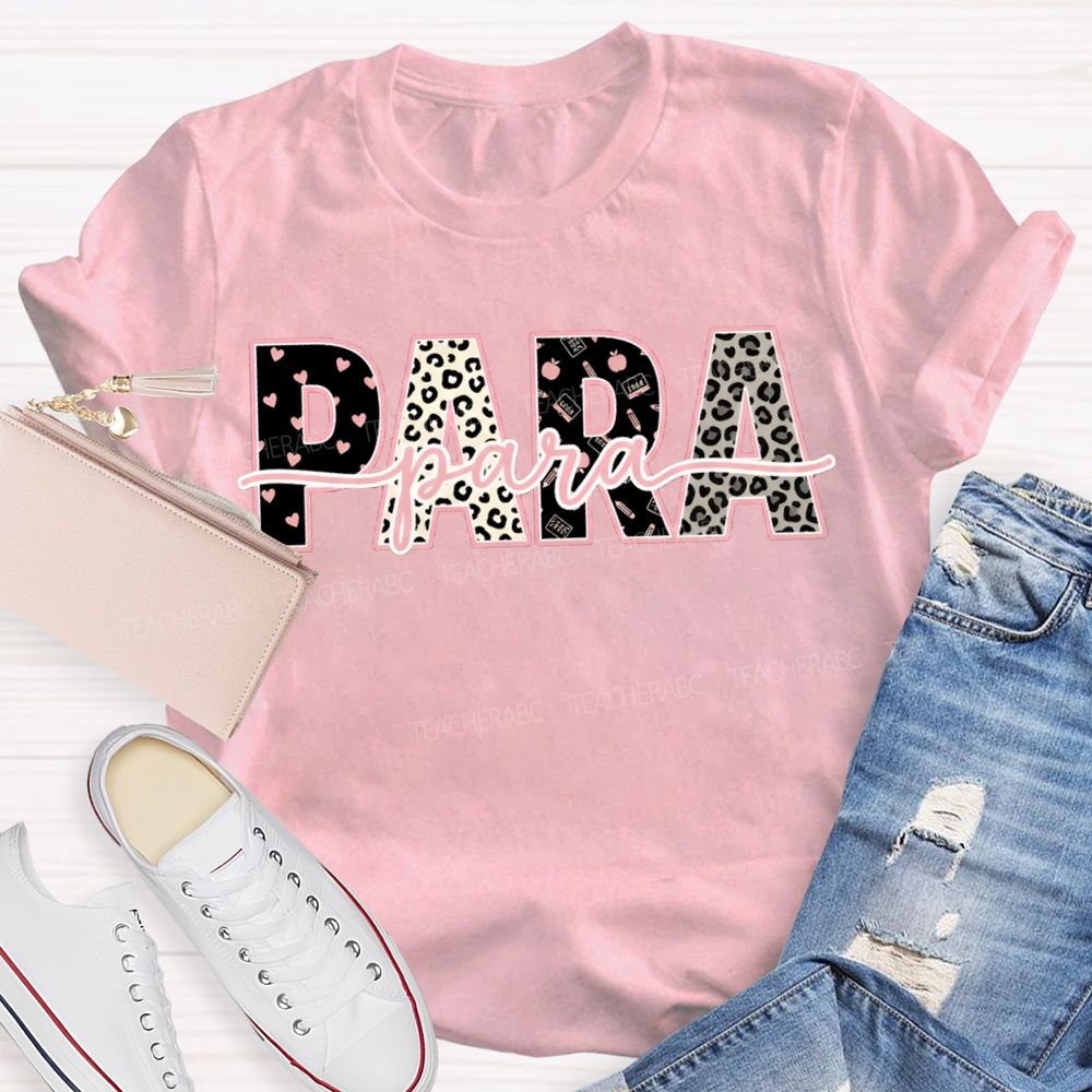 Para Professional Leopard Print And Heart-Shaped Font T-shirt