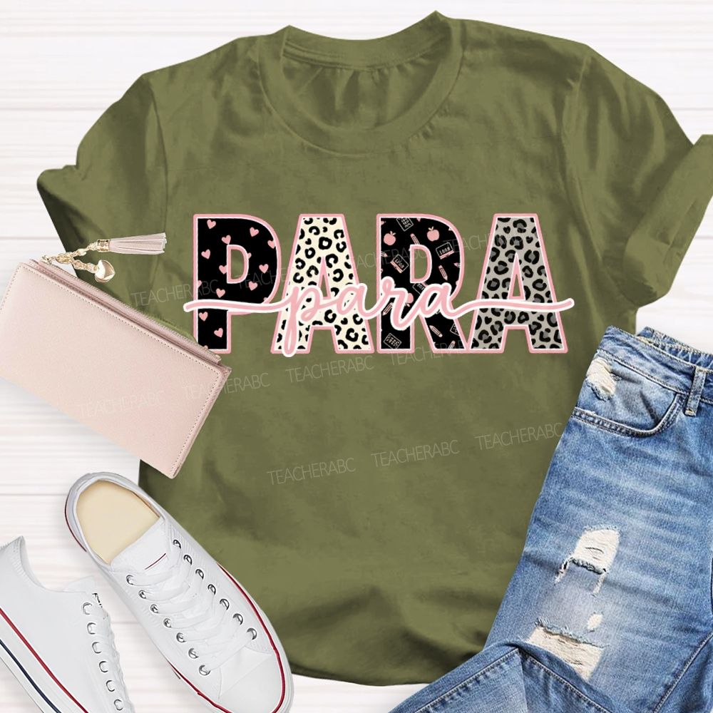 Para Professional Leopard Print And Heart-Shaped Font T-shirt