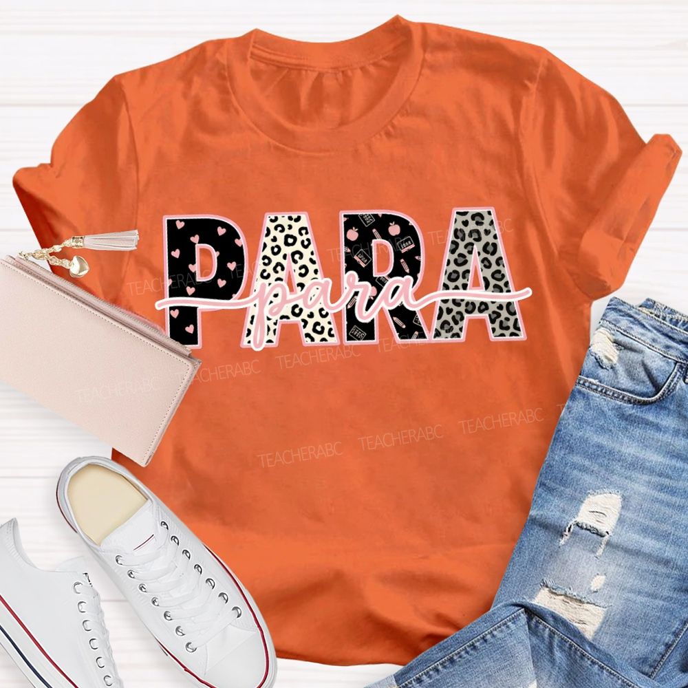 Para Professional Leopard Print And Heart-Shaped Font T-shirt