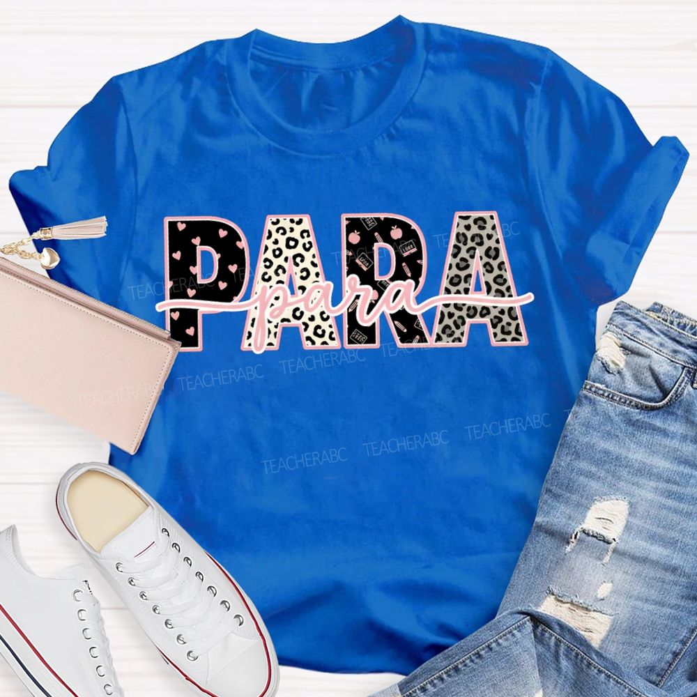Para Professional Leopard Print And Heart-Shaped Font T-shirt