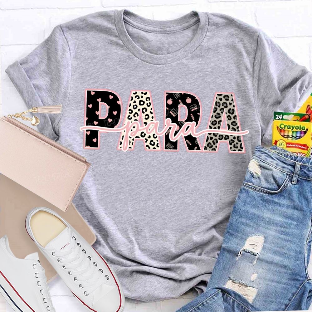 Para Professional Leopard Print And Heart-Shaped Font T-shirt
