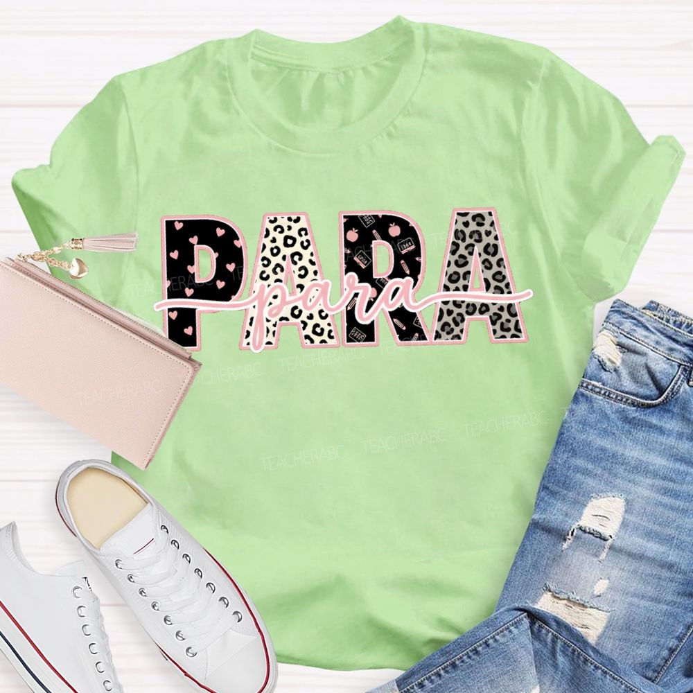 Para Professional Leopard Print And Heart-Shaped Font T-shirt