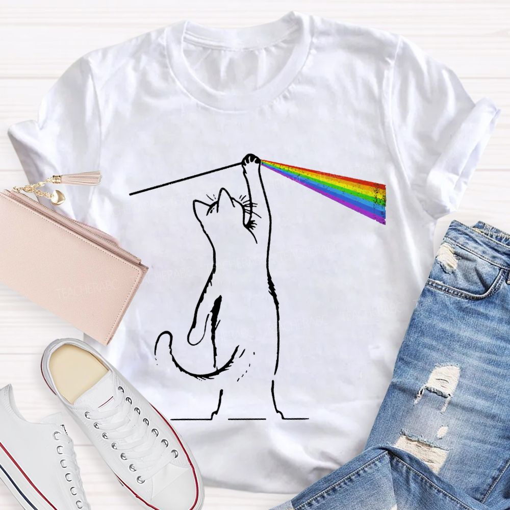 Cat Rainbow Light Cool Prism Science Teacher T-shirt