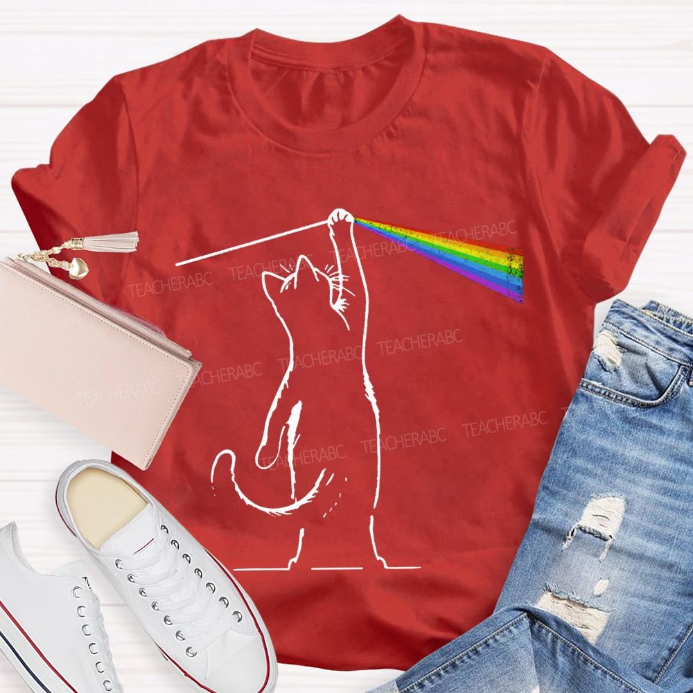 Cat Rainbow Light Cool Prism Science Teacher T-shirt