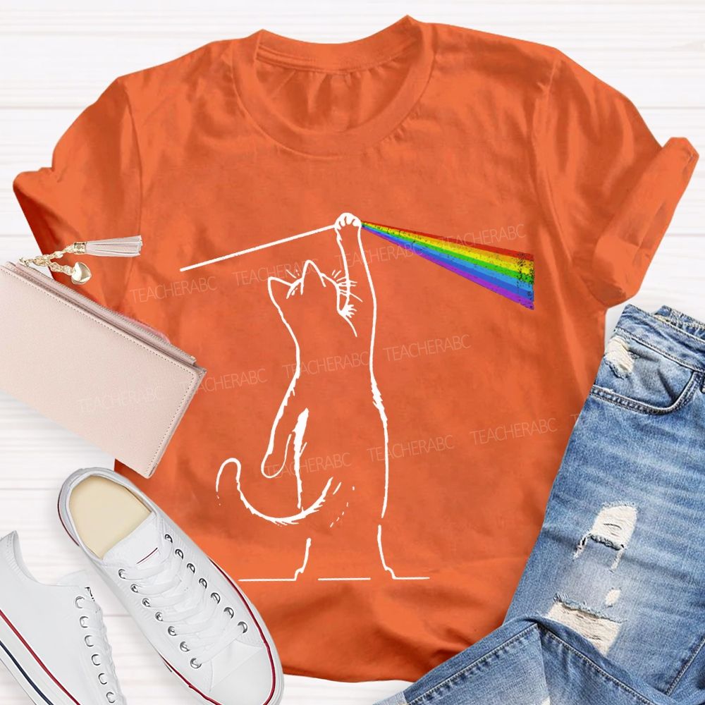 Cat Rainbow Light Cool Prism Science Teacher T-shirt