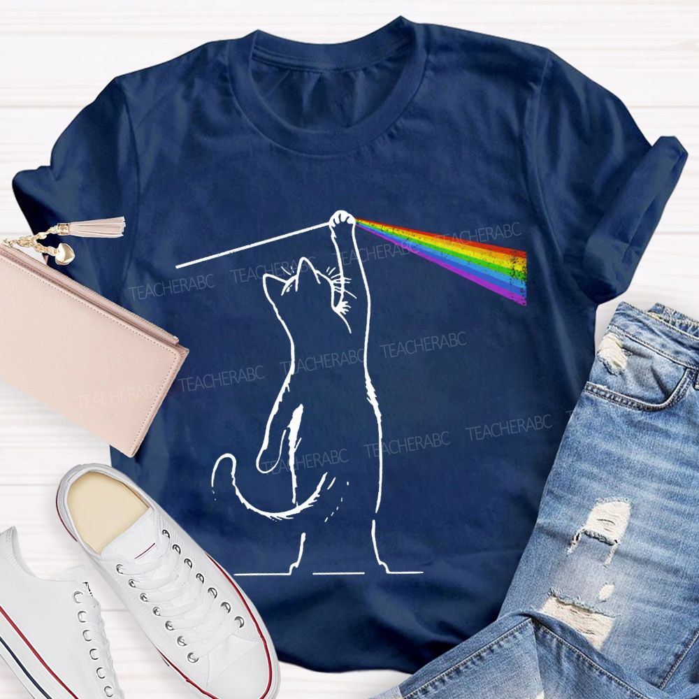 Cat Rainbow Light Cool Prism Science Teacher T-shirt