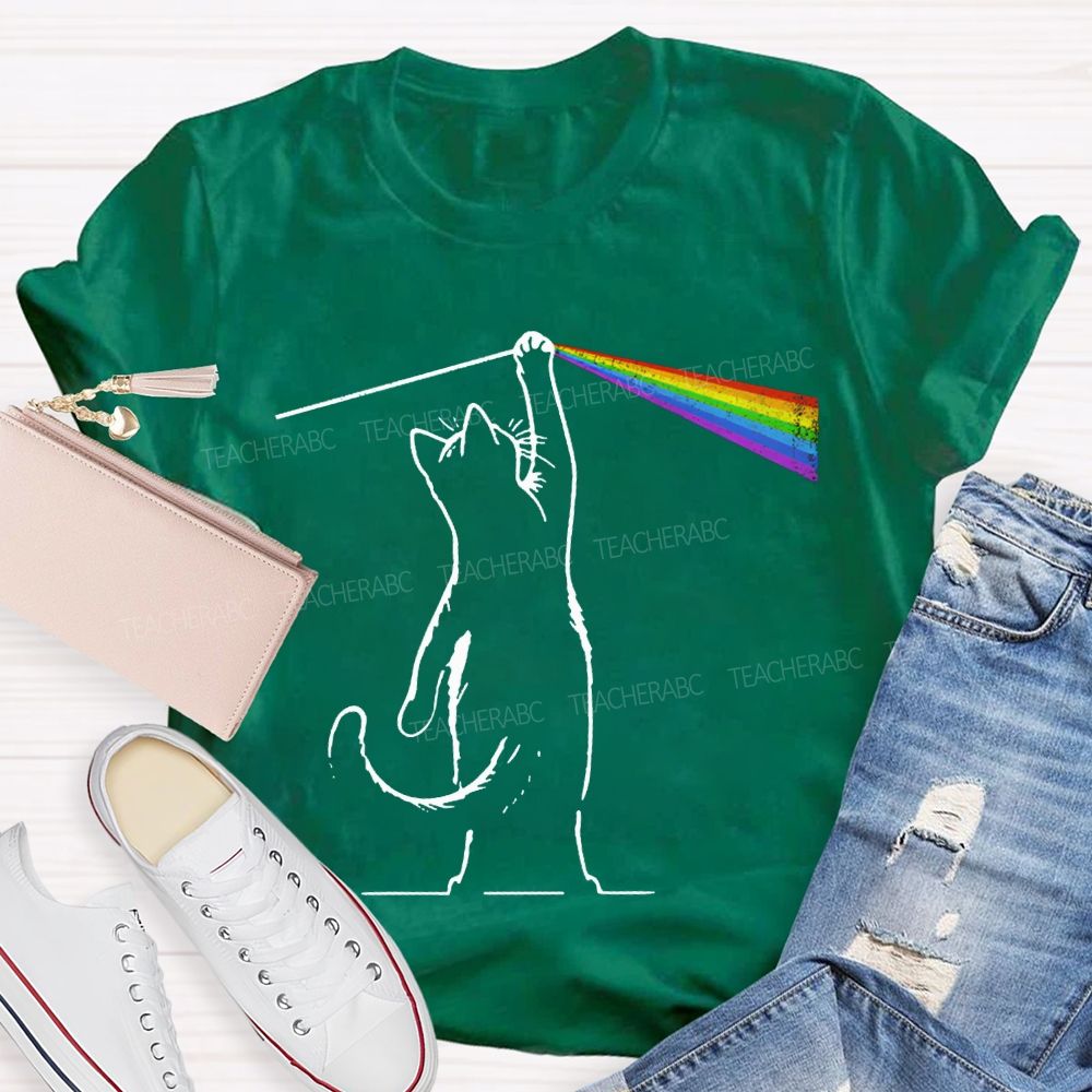 Cat Rainbow Light Cool Prism Science Teacher T-shirt
