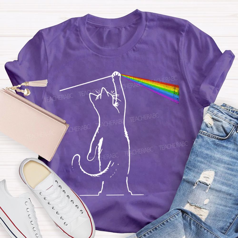 Cat Rainbow Light Cool Prism Science Teacher T-shirt