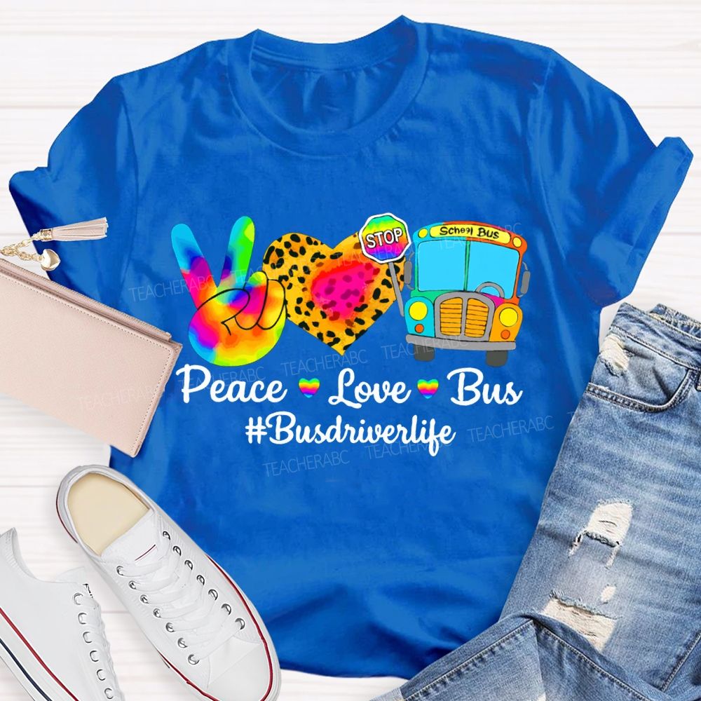 Peace Love School Bus School Bus Driver Life Leopard Print Heart T-shirt