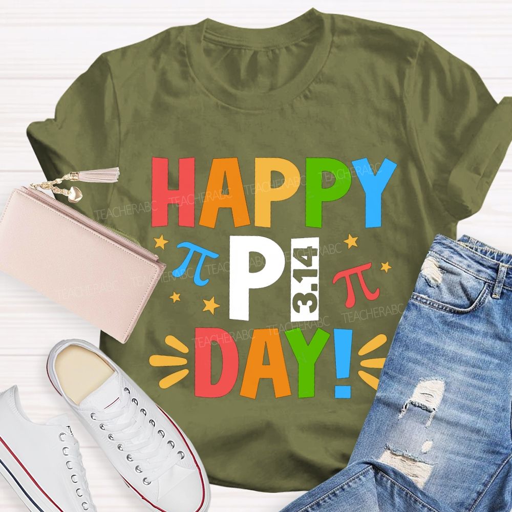 Happy Pi Day Colored Font Math Teacher T-shirt