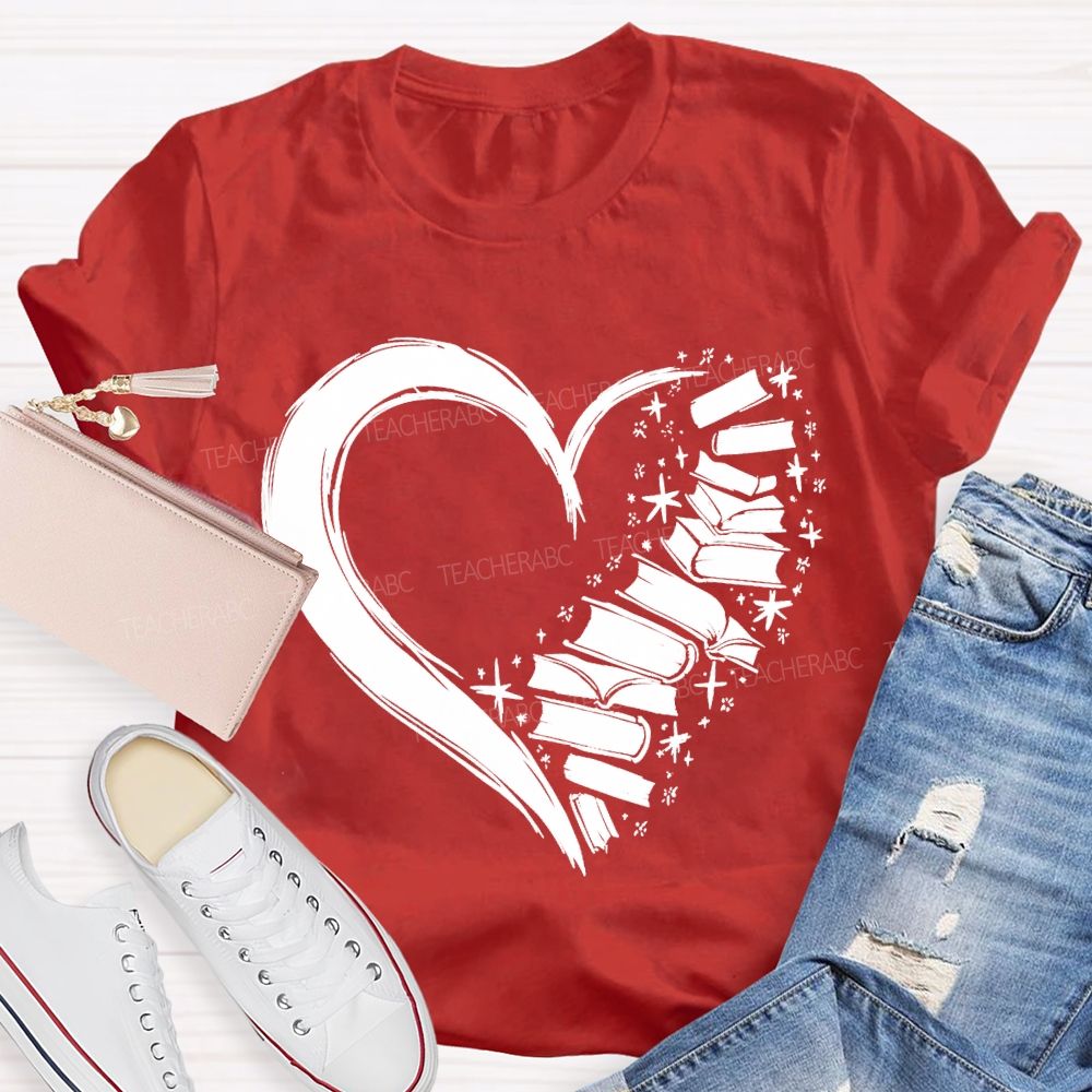 Fall In Love With Reading Heart Print Valentine'S Day T-shirt