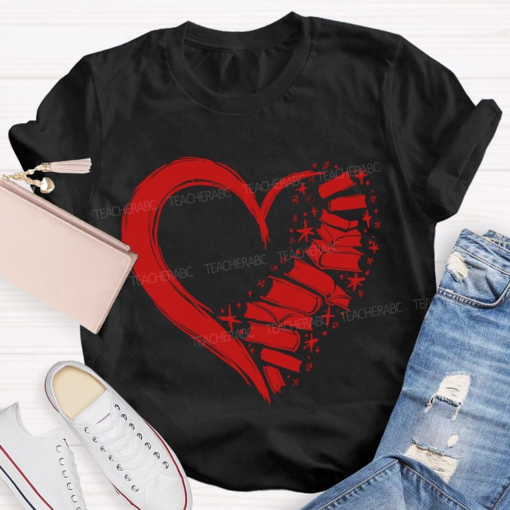 Fall In Love With Reading Heart Print Valentine'S Day T-shirt