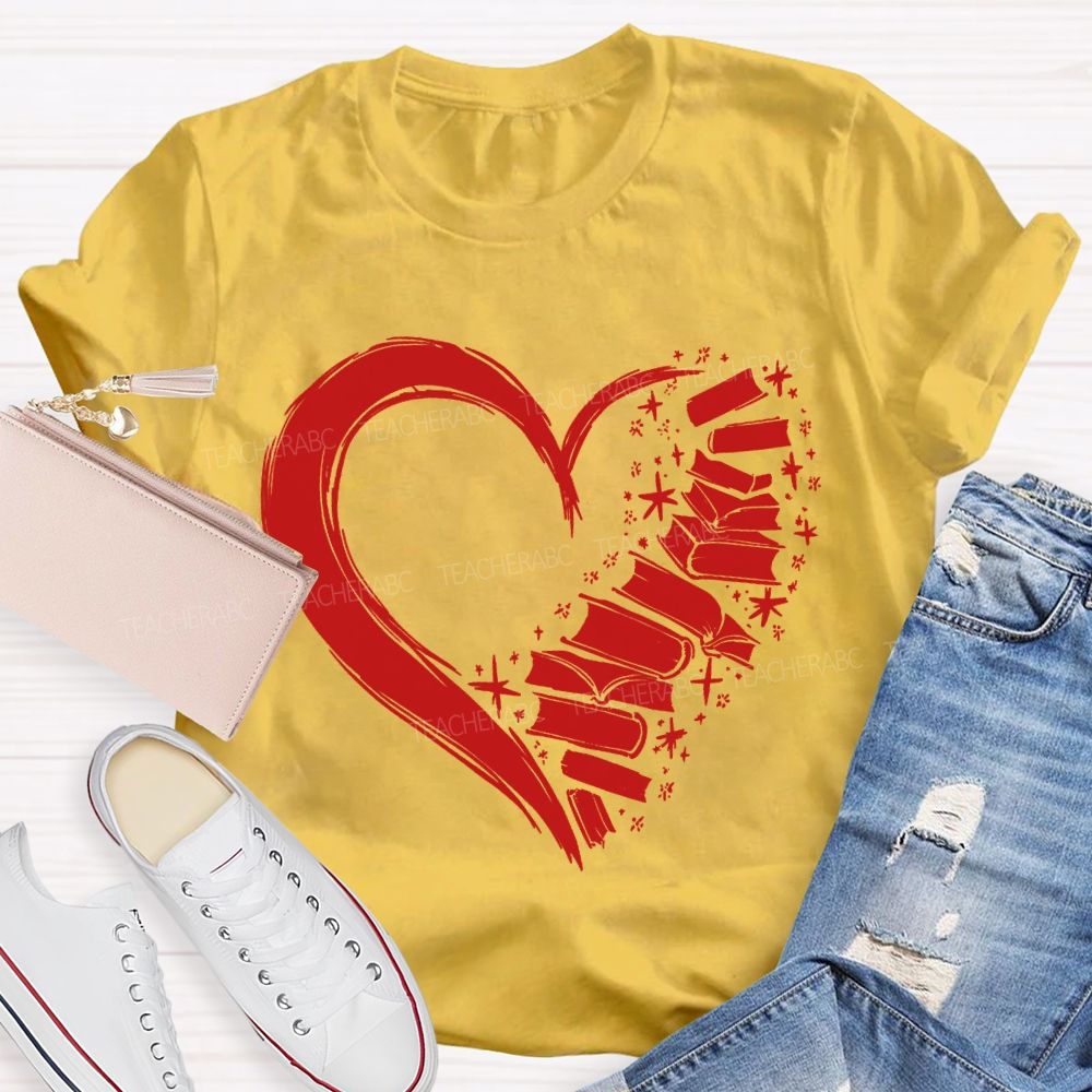 Fall In Love With Reading Heart Print Valentine'S Day T-shirt