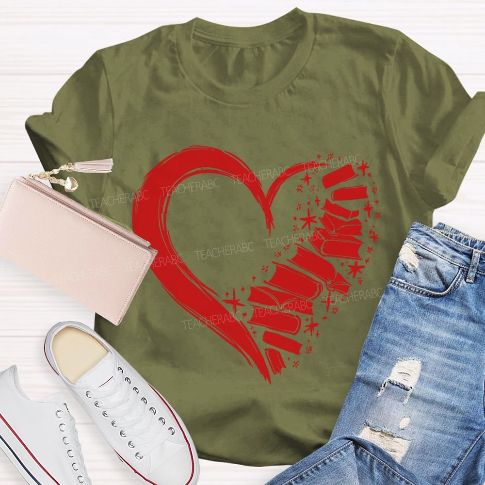 Fall In Love With Reading Heart Print Valentine'S Day T-shirt