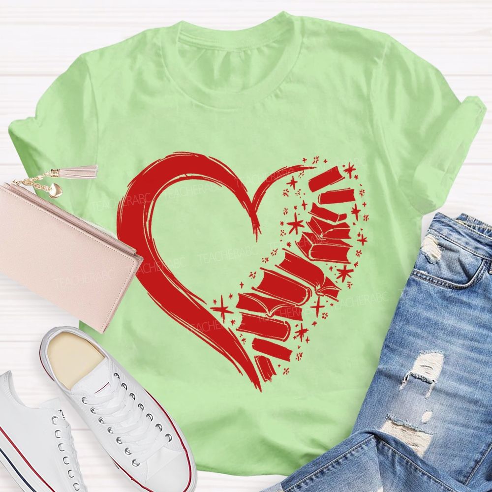 Fall In Love With Reading Heart Print Valentine'S Day T-shirt