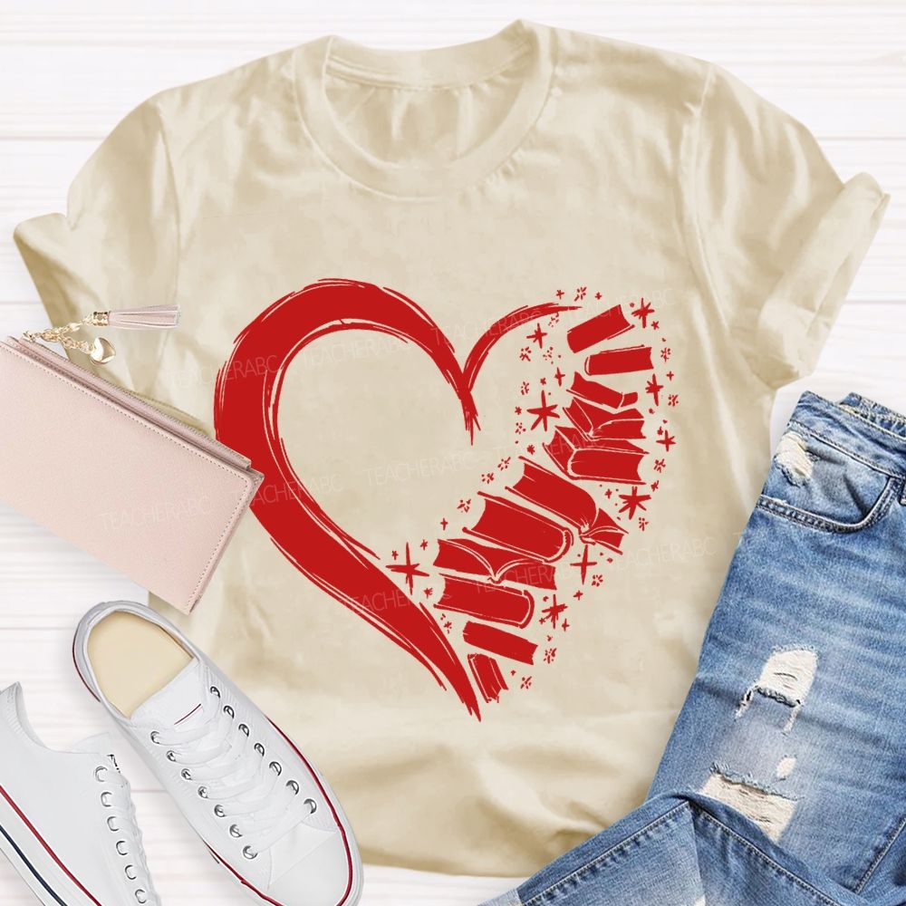 Fall In Love With Reading Heart Print Valentine'S Day T-shirt