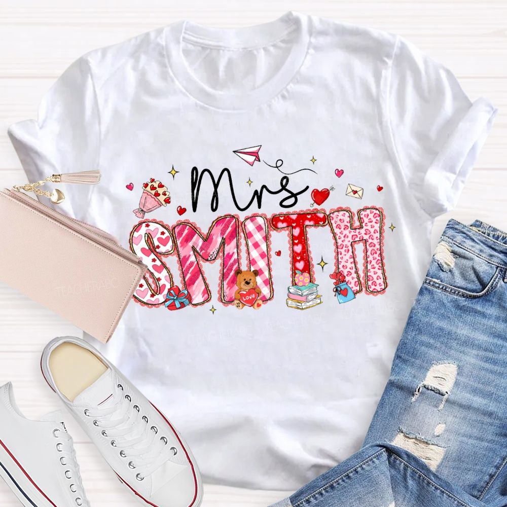 Personalized Name Valentine'S Day Teacher T-shirt