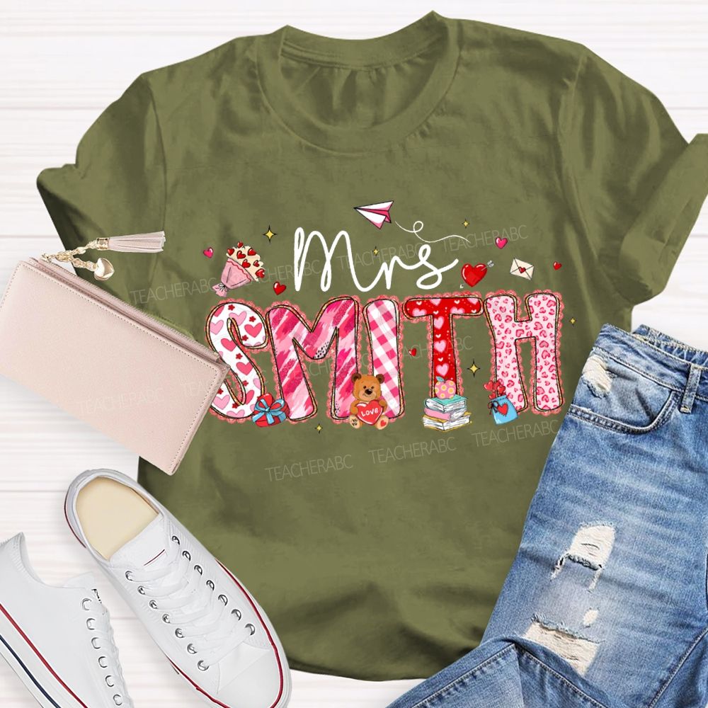 Personalized Name Valentine'S Day Teacher T-shirt