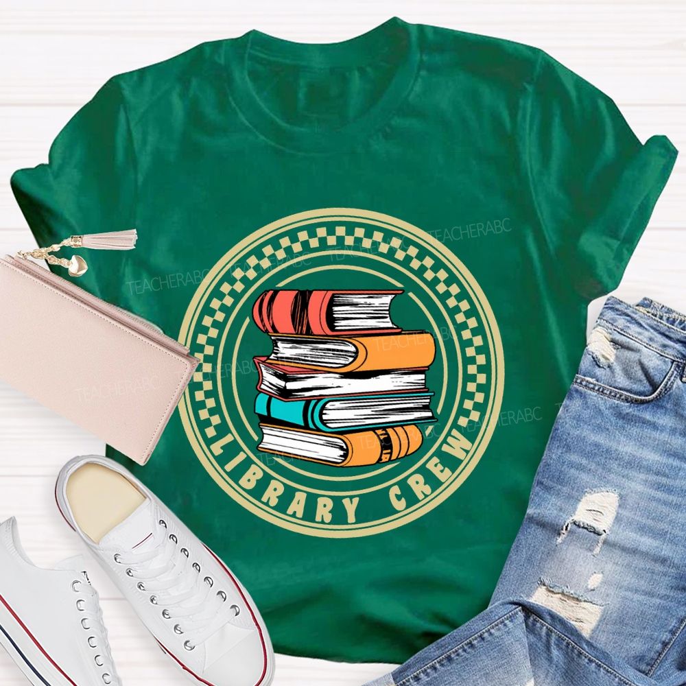 Library Crew Colored Books Checkered Print T-shirt
