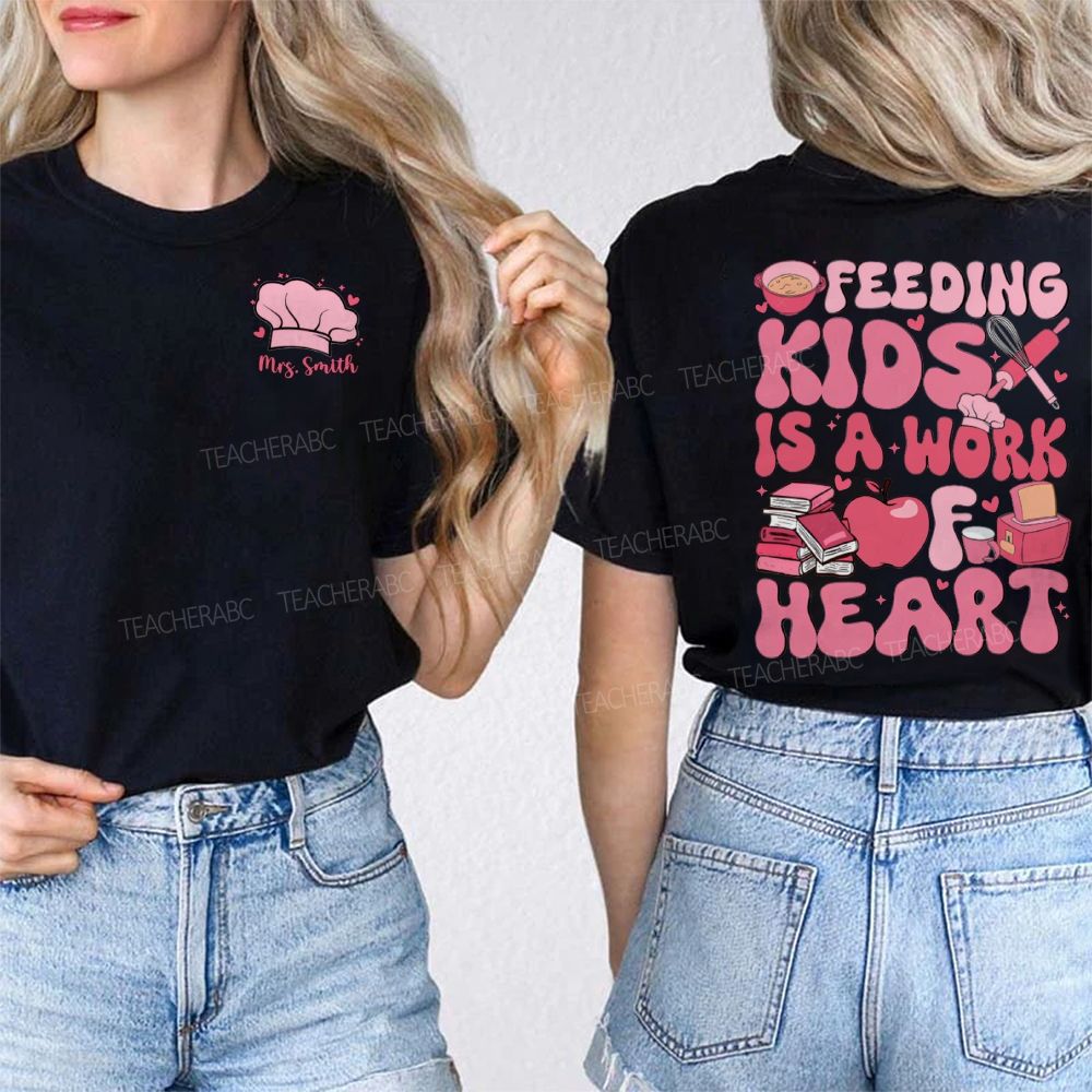 Personalized Name Feeding Kids Is A Work Of Heart Double Printed T-shirt